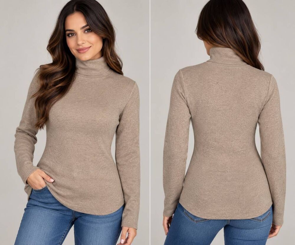 Chicos Turtleneck Sweater Women Beige Stretch Knit Long Sleeve Pull-on Size 00
